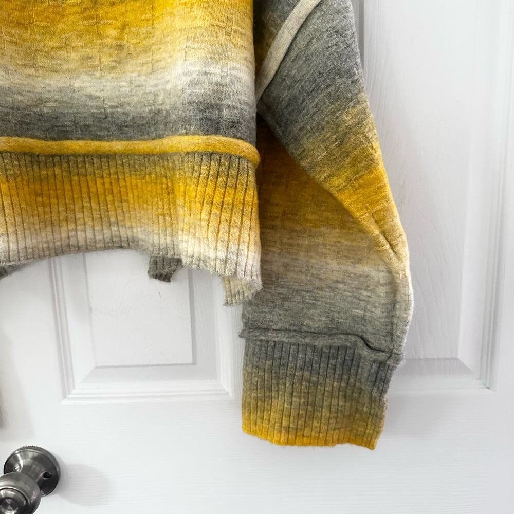 Pilcro Anthropologie Yellow Grey Ombre Striped Cropped Mock Neck Sweater XL - Picture 6 of 15